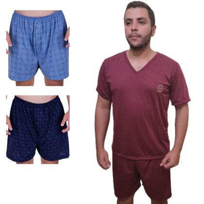 Imagem de Kit 1 Pijama Masculino Adulto E 2 Cuecas Short Samba Canção