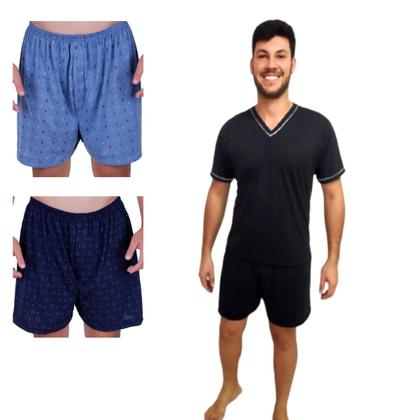 Imagem de Kit 1 Pijama Masculino Adulto E 2 Cuecas Short Samba Canção