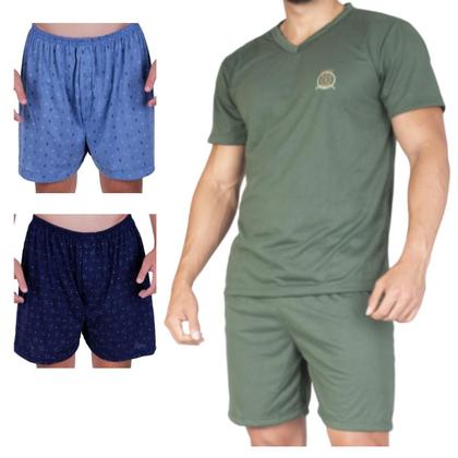 Imagem de Kit 1 Pijama Masculino Adulto E 2 Cuecas Short Samba Canção