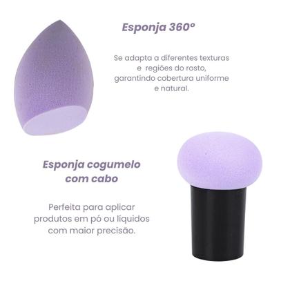 Imagem de Kit 1 Pincel Mágico + 3 Esponjas Maquiagem Pó Base Corretivo
