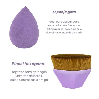 Imagem de Kit 1 Pincel Mágico + 3 Esponjas Maquiagem Pó Base Corretivo