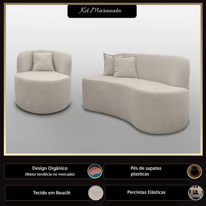 Imagem de Kit 1 Poltrona Com Sofá Curvo 2 Lugares Feijão Forma Orgânica 1,50 Bouclé Maranata