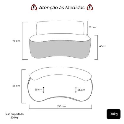 Imagem de Kit 1 Poltrona Com Sofá Curvo 2 Lugares Feijão Forma Orgânica 1,50 Bouclé Maranata