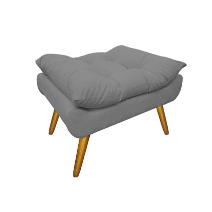 Imagem de Kit 1 Poltrona e 1 Puff Pés Palito Para Sala de Tv Karen Suede Cinza - LM DECOR