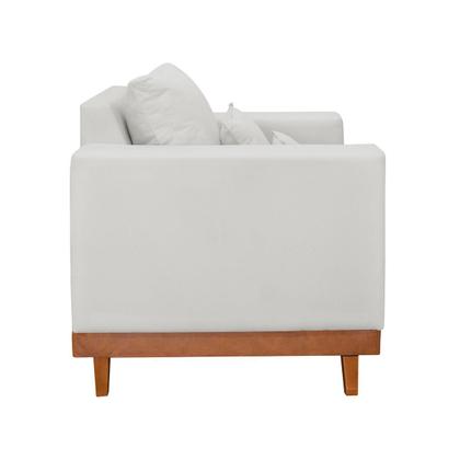 Imagem de Kit 1 Poltrona Living + Sofá 3 Lugares Madeira Tecido Linho