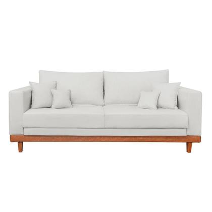 Imagem de Kit 1 Poltrona Living + Sofá 3 Lugares Madeira Tecido Linho