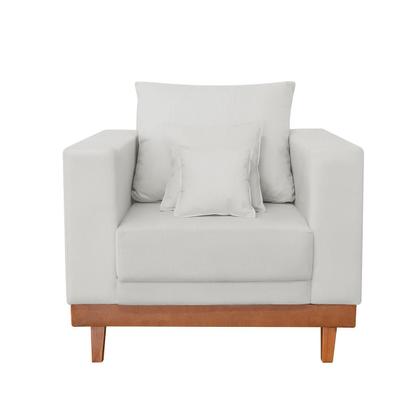 Imagem de Kit 1 Poltrona Living + Sofá 3 Lugares Madeira Tecido Linho