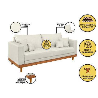 Imagem de Kit 1 Poltrona Living + Sofá 3 Lugares Madeira Tecido Suede