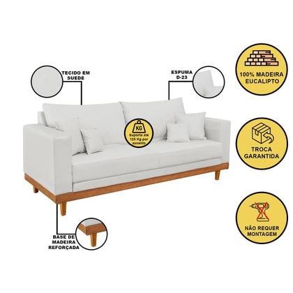 Imagem de Kit 1 Poltrona Living + Sofá Reforçado Madeira Tecido Linho