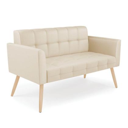 Imagem de Kit 1 Sofá Namoradeira E 1 Poltrona Elisa material sintético Bege Pés Palito Natural - D'rossi