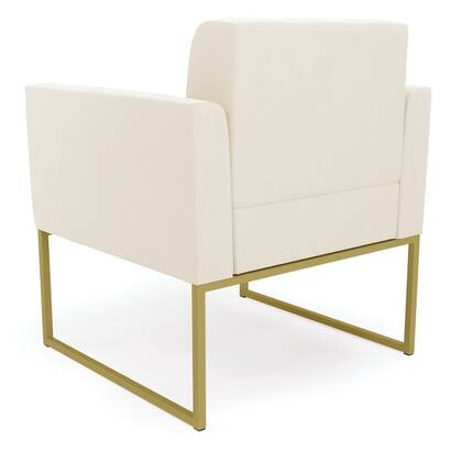 Imagem de Kit 1 Sofá Namoradeira e 2 Poltronas Elisa Veludo Bege Base Metálica Industrial Dourado D03 - D'Rossi