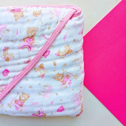 Imagem de kit 1 Toalha Banho Soft Capuz de Fralda 100% algodão grossa + 3 Pano Boca Babete Bebe Enxoval