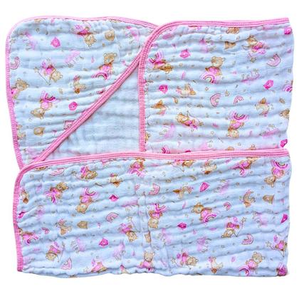 Imagem de kit 1 Toalha Banho Soft Capuz de Fralda 100% algodão grossa + 3 Pano Boca Babete Bebe Enxoval