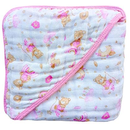 Imagem de kit 1 Toalha Banho Soft Capuz de Fralda 100% algodão grossa + 3 Pano Boca Babete Bebe Enxoval