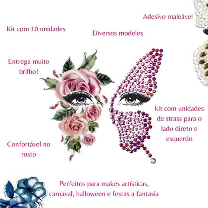 Imagem de Kit 10 Adesivo Rosto Carnaval Halloween Festa Fantasia Maquiagem Artística Beleza Makeup