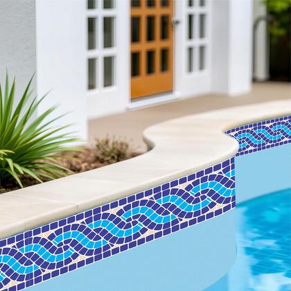 Imagem de Kit 10 Adesivos Piscina Borda Ladrilho Mosaico Entrelaçado Azul 100x30cm