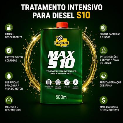 Imagem de Kit 10 Aditivo Combustível Max S10 Diesel Bardahl 500ml Limpeza Proteção Motor