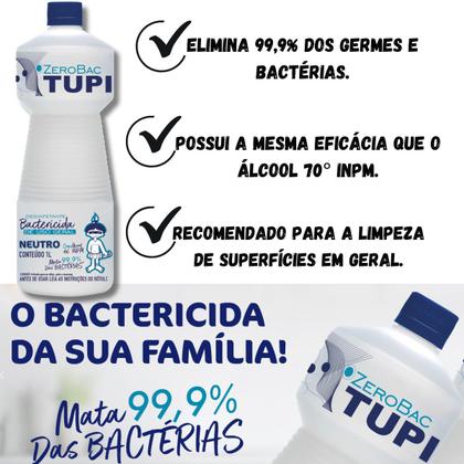 Imagem de Kit 10 Álcool líquido Tupi Zerobac Neutro 1 Litro Elimina 99,9% dos Germes e Bactérias   Limpeza em Geral