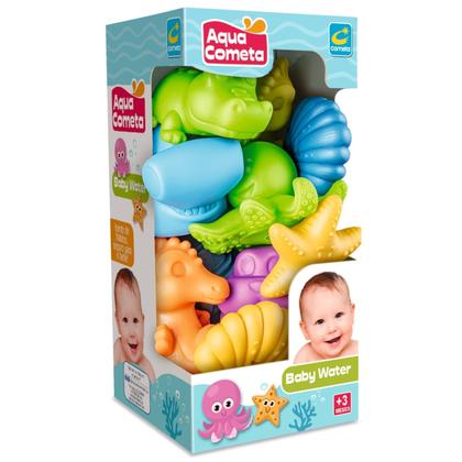 Imagem de Kit 10 Animais Aquáticos Soft Para Bebês, Brinquedos P/Banho