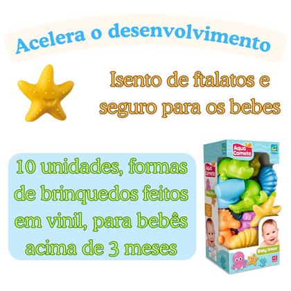 Imagem de Kit 10 Animais Aquáticos Soft Para Bebês, Brinquedos P/Banho