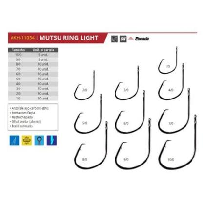 Imagem de Kit 10 Anzol De Pesca 3/0 Mutsu Pinnacle P/ Peixes De Couro