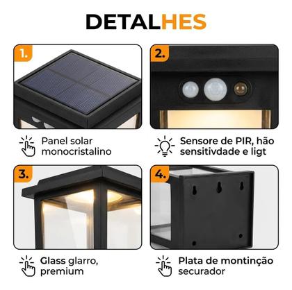 Imagem de Kit 10 Arandela Luminária Solar Led Vintage Parede Casa