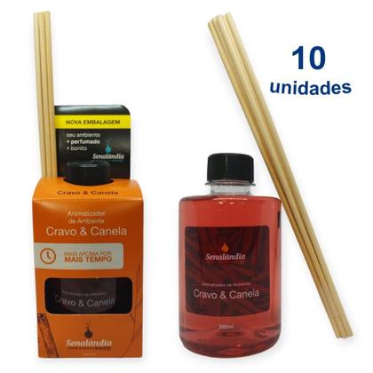 Imagem de Kit 10 Aromatizador de Ambiente Cravo e Canela 280ml Difusor Aromas Palito Senalândia - Envio Já