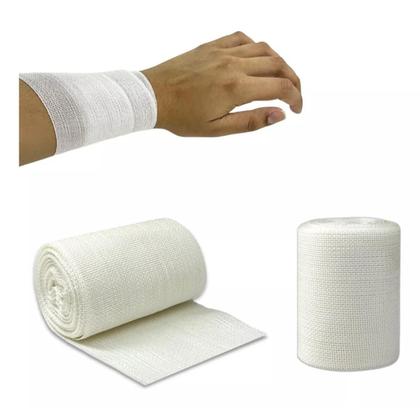 Imagem de Kit 10 Atadura Rayon Hospitalar Curativo Para Ferida Queimaduras Escaras Ferimentos - 7,5cm x 5m