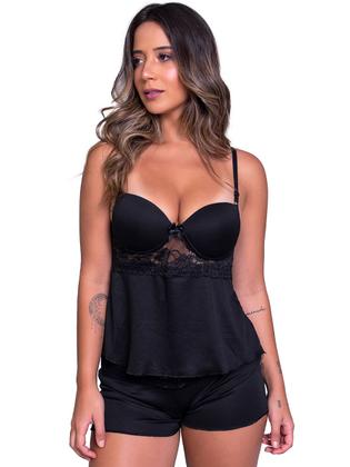 Imagem de Kit 10 Baby Doll Canelado Com Bojo em Renda e Alças Finas