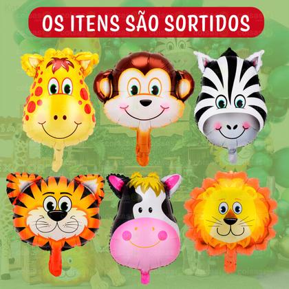 Imagem de Kit 10 Balão Safari Animais Metalizado 40cm Decoração Festa Aniversário Bichinhos LeãoTigreZebra