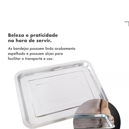 Imagem de Kit 10 Bandeja Aço Inox Retangular 40x30 Rasa Restaurante