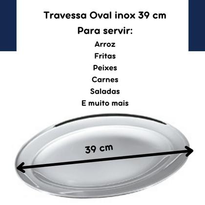 Imagem de Kit 10 Bandeja Travessa Oval Rasa Inox Peixe Fritas 39cm