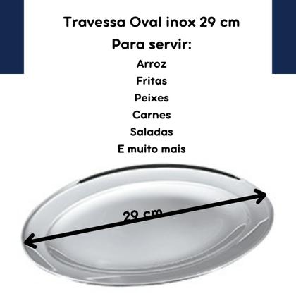 Imagem de Kit 10 Bandeja Travessa Oval Rasa Inox Servir Porções 30cm