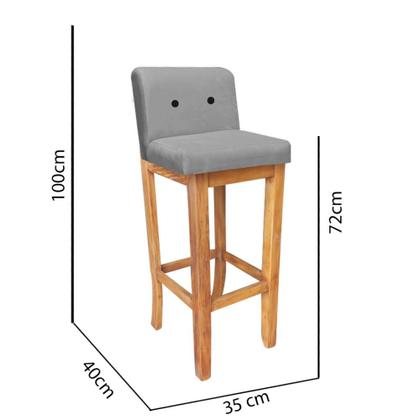 Imagem de Kit 10 Banqueta Alta Com Encosto Aila Balcão Bistrô Base Madeira Maciça material sintético Cinza Botão Preto - Ahazzo Móveis