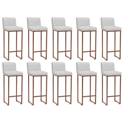 Imagem de Kit 10 Banqueta Alta Com Encosto Lucca -60cm chão até o assento Industrial Ferro Bronze Sintético Branco - Ahazzo Móveis