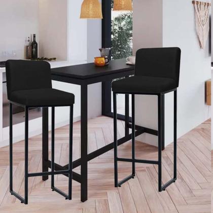 Imagem de Kit 10 Banqueta Alta Com Encosto Lucca -60cm chão até o assento Industrial Ferro Preto Suede Preto - Ahz Móveis