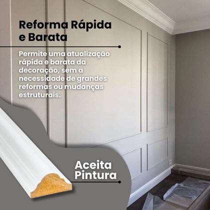 Imagem de  Kit 10 Barra Rodameio Boiserie Moldura Mdf Autocolante  Branco