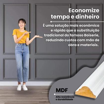 Imagem de  Kit 10 Barra Rodameio Boiserie Moldura Mdf Autocolante  Branco