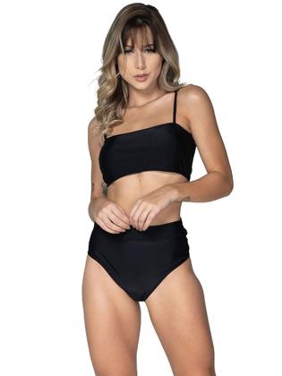 Imagem de Kit 10 Biquínis Hot Pants Top Faixa Liso Retrô Cintura Alta