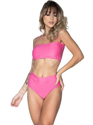 Imagem de Kit 10 Biquínis Hot Pants Top Faixa Liso Retrô Cintura Alta