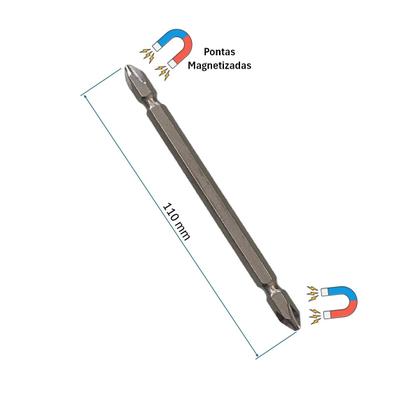 Imagem de Kit 10 Bits Philips Ponta Ponteira Dupla Magnetica Ph2 110mm