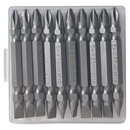 Imagem de Kit 10 Bits Ponta Dupla 65Mm Fenda E Phillips Ph2 1/4 Cr-V