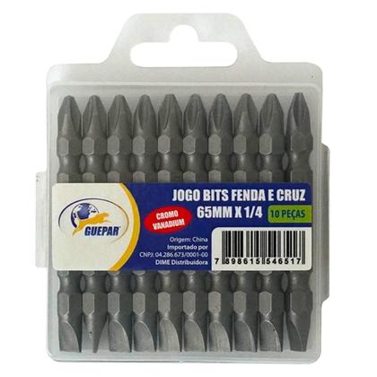 Imagem de Kit 10 Bits Ponta Dupla 65Mm Fenda E Phillips Ph2 1/4 Cr-V