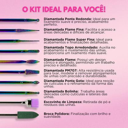 Imagem de Kit 10 Brocas Diamantada Escovinha Polidora + Caixa Suporte