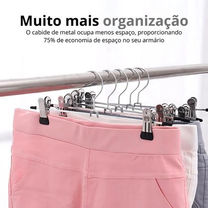 Imagem de Kit 10 Cabides Presilhas Metal Cromado Calças Saia Bermuda Vestido