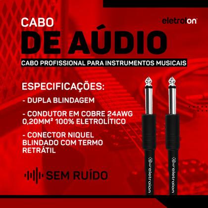 Imagem de Kit 10 Cabo P10 P10 Mono P/ Violão Guitarra Baixo 5m Metros - Eletrolon