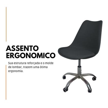 Imagem de Kit 10 Cadeiras Office Base Cromada Com Rodizio Giratória Saarinen Preto