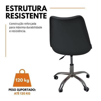 Imagem de Kit 10 Cadeiras Office Base Cromada Com Rodizio Giratória Saarinen Preto