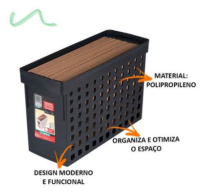 Imagem de Kit 10 Caixa Arquivo Móvel Estreito Preto Para Pastas Suspensas Ordene