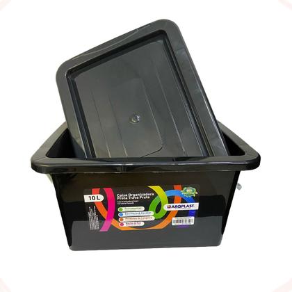 Imagem de Kit 10 Caixa Organizadora Multiuso Preta Com Trava 10 Litros